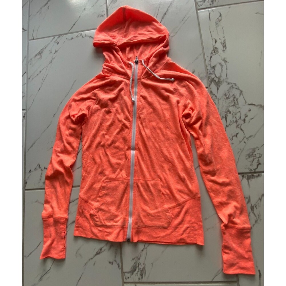 SO Authentic Womens Small Neon Coral Pink Full Zip Lightweight Hoodie Thumbholes
